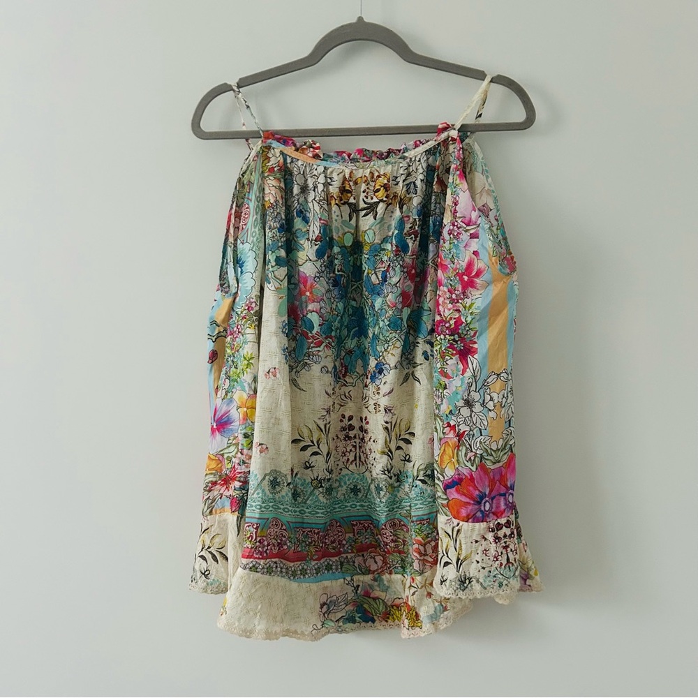 Johnny Was Daria 100% Silk Boho Cold Shoulder Boho Bell Sleeve Blouse Top S - Picture 3 of 13